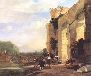 ASSELYN, Jan Italian Landscape with the Ruins of a Roman Bridge and Aqueduct cc oil painting on canvas